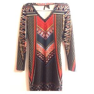 Cool long sleeve, form fitting pattern dress